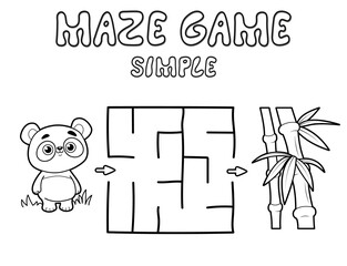 Simple Maze puzzle game for children. Outline simple maze or labyrinth game with panda.
