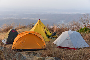 산위의 백패킹, 캠핑, 텐트,Mountain Backpacking, Camping, Tents,