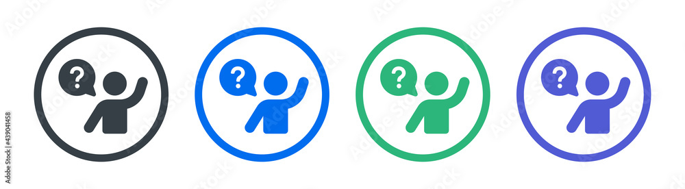 Poster person asking question icons set in colorful style vector illustration.