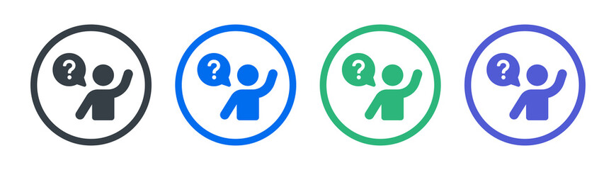 Person asking question icons set in colorful style vector illustration.