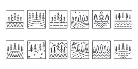 Obraz premium set of vector pines tree line icon logo symbol illustration design, collection of pine tree line art style