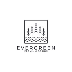 Retro Vintage Evergreen Green Garden Line Art Logo Design