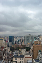 Fototapeta premium SAO PAULO, BRAZIL - JUNE 11, 2021: Skyline view of Sao Paulo in a cloudy day Including downtown Paulista Avenue buildings famous and historical places