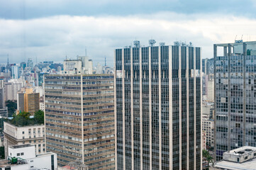 SAO PAULO, BRAZIL - JUNE 11, 2021: Skyline view of Sao Paulo in a cloudy day Including downtown Paulista Avenue buildings famous and historical places