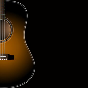 Vector illustration, acoustic guitar on a dark background, as a banner, poster, background image or template for world music day or international jazz day.