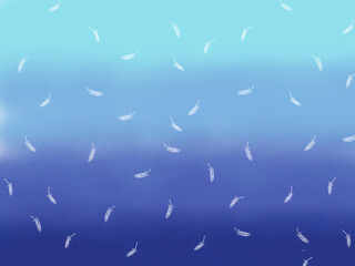 ブルーグラデーションに羽が舞う背景