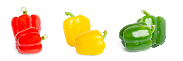 Three sweet pepper, paprika, isolated on white background