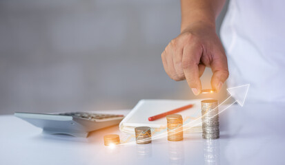 Saving money and Investment stock. Planning save money for future and retirement. Management and plan home money.