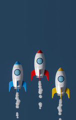 Cartoon Spaceships Racing on Blue Background