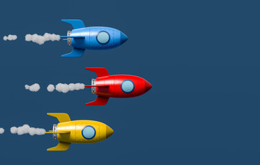 Naklejka na ściany i meble Cartoon Spaceships Racing on Blue Background