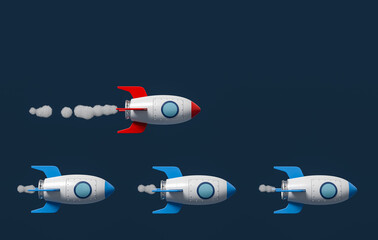 Cartoon Spaceships Racing on Blue Background - obrazy, fototapety, plakaty