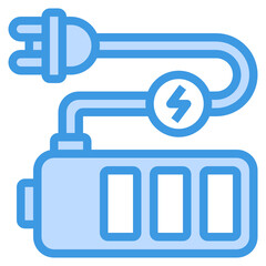 Electric Vehicle Battery Charging blue line icon