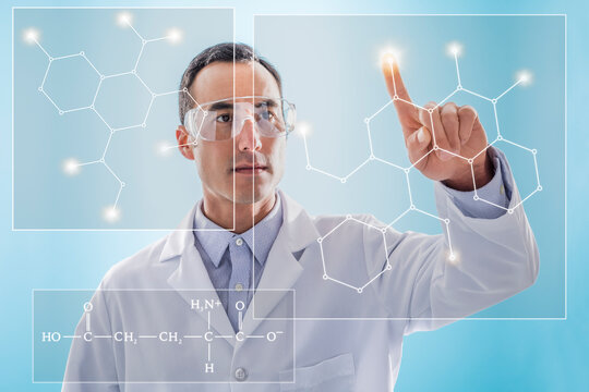 Scientist using virtual screen for chemical research