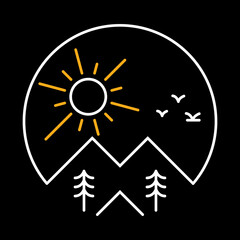 Mountain nature adventure wild sunrise line graphic illustration vector art t-shirt design