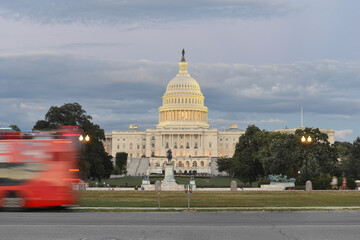US Capitol Building and tour bus in motion blur - Washington D.C. United Sates of America
