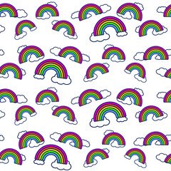 Hand drawn seamless pattern with rainbows and cloud