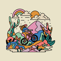 Camping nature adventure biker wild mountain colorful graphic illustration vector art t-shirt design