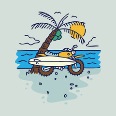 Beach nature adventure surf motorcycle graphic illustration vector art t-shirt design