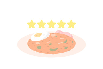 food concept rating, review, quality level. top quality or premium food. illustration of a plate of fried rice topped with eggs, sliced chicken, and vegetables. flat style. vector design