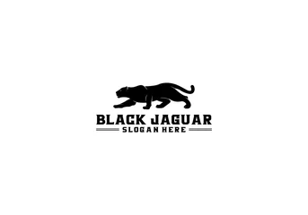 Foto op Plexiglas black jaguar logo with illustration of a jaguar trying to stab its prey © a r t t o 23