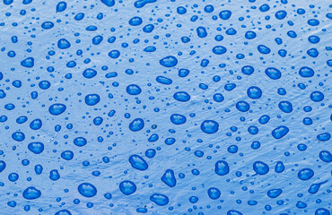 Water droplets on the blue background