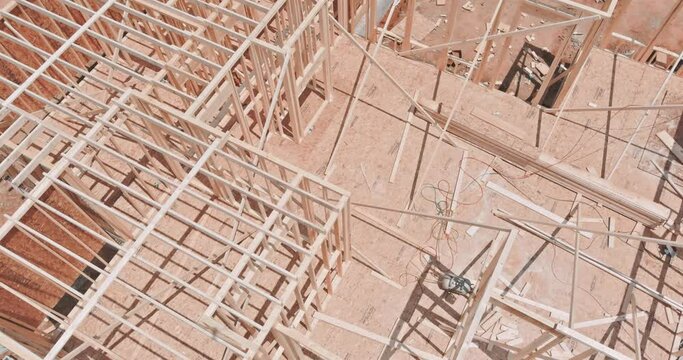 Wood framing a house condominium under construction on built new home