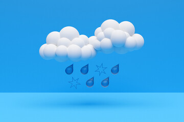 3d illustration of clouds  with rain and snow  on a blue isolated background. Weather forecast icons, regular season clouds