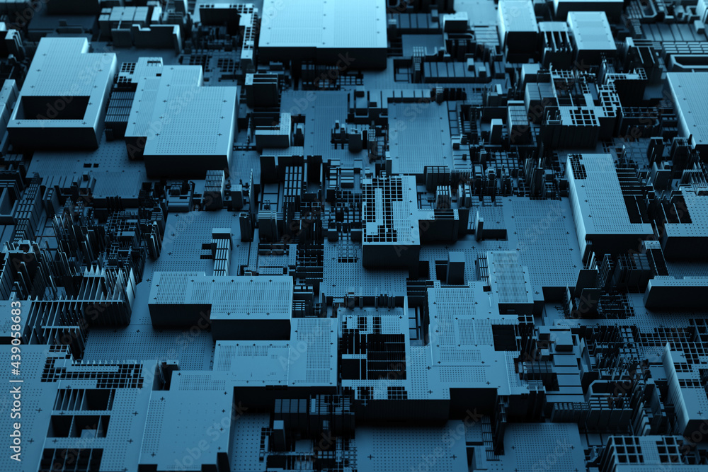 Poster 3d illustration of a pattern in the form of a metal, technological plating of a spaceship or a robot