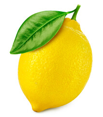 Lemon with leaf isolated on white background