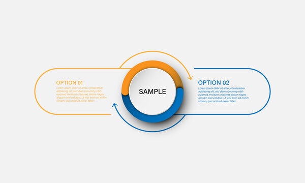 Vector infographic template with circle and thin line label with number element. Business concept with 2 options.