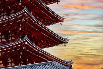 Japanese traditional temple under the sunset sky