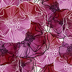 Rosehip dry berries, thorns and flowers mix repeat seamless pattern.