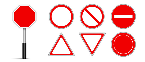 Set of road signs vector, Traffic signs on white background