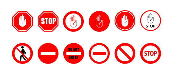 Set of stop and do not enter signs vector, Warning symbol