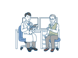 年配の男性と医者　カウンセリング　診察　シニア　高齢者　患者　イラスト素材