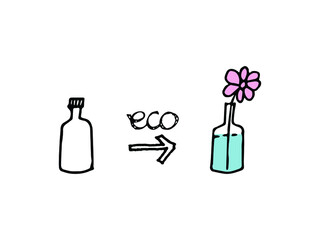Hand drawn infographic for changing used glass bottle to vase. Graphic element for eco-friendly concept.
