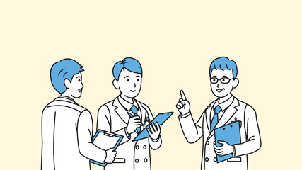 研修　ミーティングをする医者　研修医　研究員　科学者　白衣を着た男性　イラスト素材