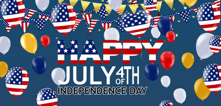 4th of July, Independence Day Banner on navy star pattern background,