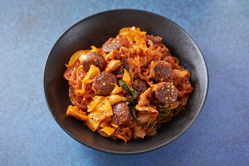 Spicy stir-fried sundae, Korean food 