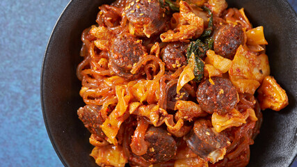 Spicy stir-fried sundae, Korean food 