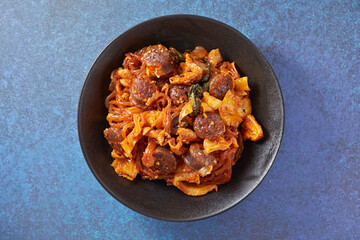 Spicy stir-fried sundae, Korean food 