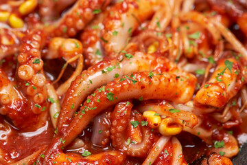 Spicy stir-fried octopus, Korean food 