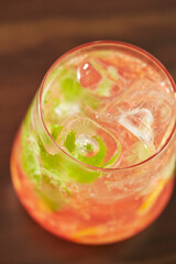 juice in a glass on the table 