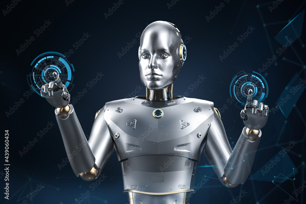 Aufkleber artificial intelligence robot or cyborg with graphic display