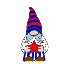 Vector illustration of the patriot dwarf of America in July for a festive design. America's Independence Day is July 4. Isolated on a white background.