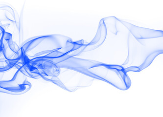 Blue smoke abstract on white background, blue ink water color for design