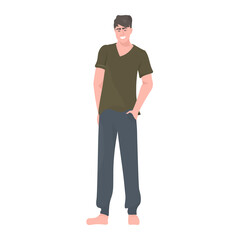 beautiful young man in casual clothes male cartoon character standing pose full length