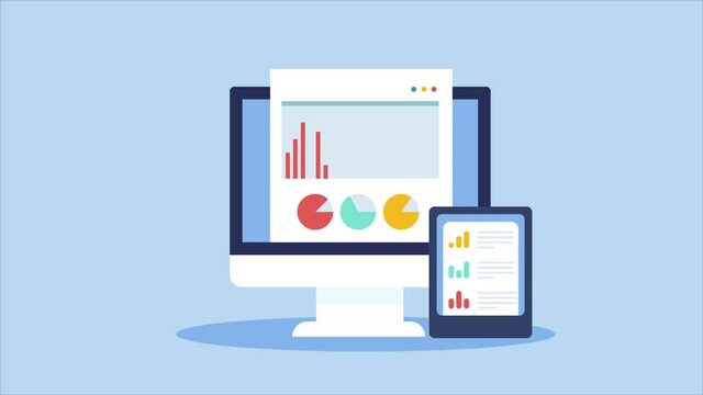Business analytics - data analytics, kpi, information, statistics - web analytics software, displaying data on dashboard interface on pc and mobile, marketing, advertising, management IT solution.
