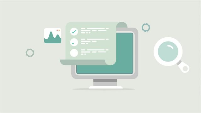 Online survey - checklist, research and analysis, Business feedback and online opinion concept. 2d animation 4k video clip.