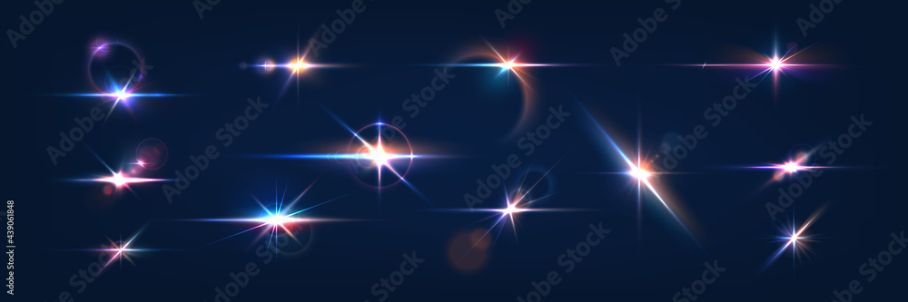 Wall mural flash. realistic flares. glowing effects. photography camera light or sunlight reflection from lens.